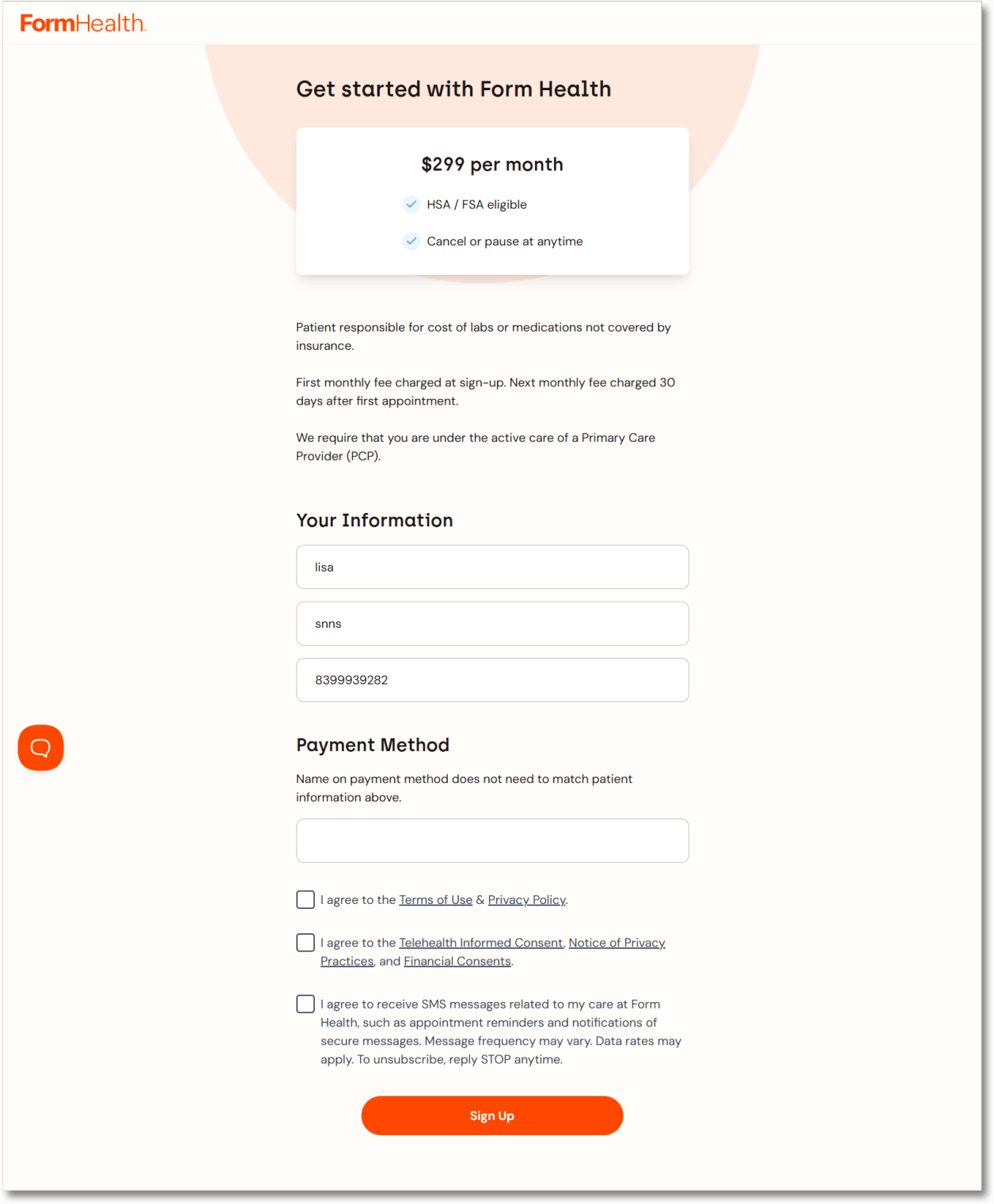 form-health-checkout-page